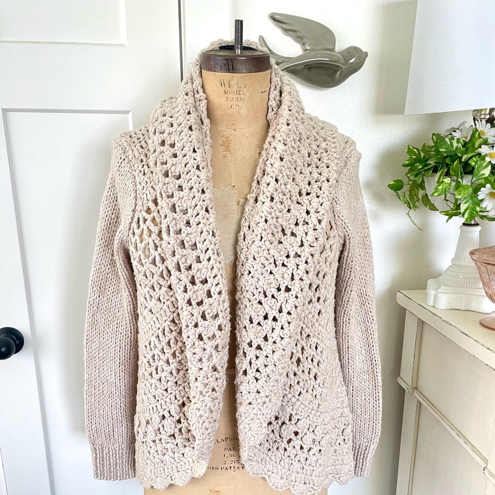 Romeo Juliette Couture Beautiful Crocheted Cardigan sweater Oversized Collar
